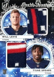 2023 Donruss Rookie Holiday Sweater Dual Relics Tyjae Spears / Will Levis #HSD-8 card