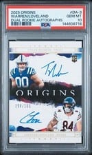2025 Panini Origins Dual Rookie Autographs Tyler Warren/Colston Loveland AUTO #3 card