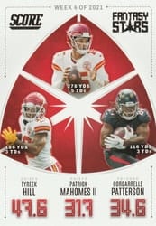 2022 Score Fantasy Stars Tyreek Hill / Patrick Mahomes II / Cordarrelle Patterson #FS4 card