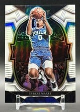 2022 Panini Select Tyrese Maxey Neon Purple Pulsar #9 card