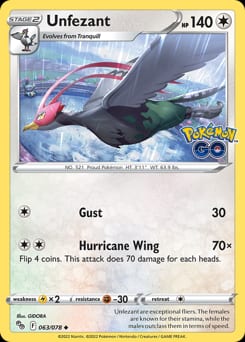 Pokémon GO Unfezant #63 card