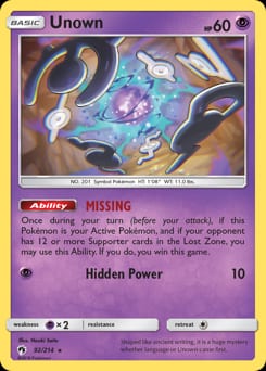 2018 Lost Thunder Unown #92 card