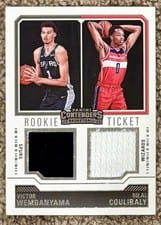 2023 Panini Contenders Rookie Ticket Dual Swatch Victor Wembanyama / Bilal Coulibaly #RT2-FRN card