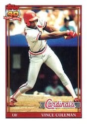 1991 Topps Base Set Vince Coleman #160 card