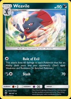 Burning Shadows Weavile #86 card