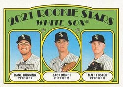 2021 Topps Heritage Base Set White Sox 2021 Rookie Stars (Dane Dunning / Zack Burdi / Matt Foster) #208 card