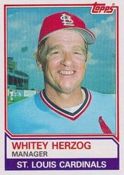 1983 Topps Base Set Whitey Herzog #186 card