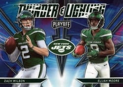 2021 Panini Playoff Thunder & Lightning Zach Wilson / Elijah Moore #TL-18 card