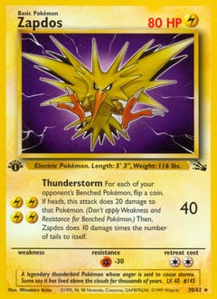 1999 Fossil Zapdos #30 card