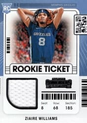 2021-22 Panini Contenders Rookie Ticket Swatches Ziaire Williams #RTS-ZWI card